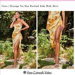 NWT Orange tie dye ruched side mini skirt